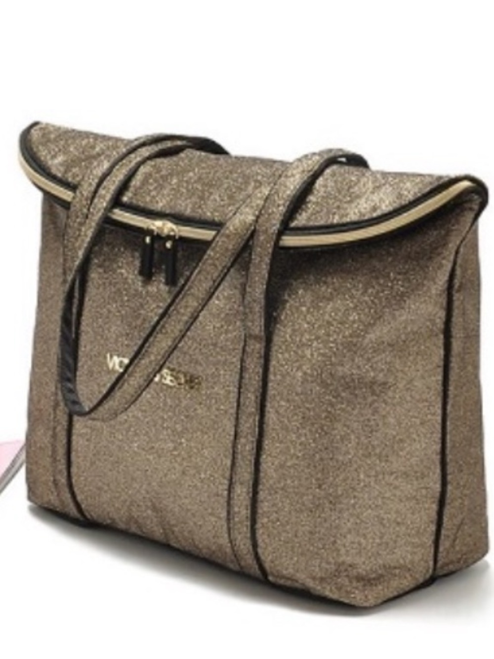 NWT Victoria's Secret Gold Glitter and Black Travel Tote